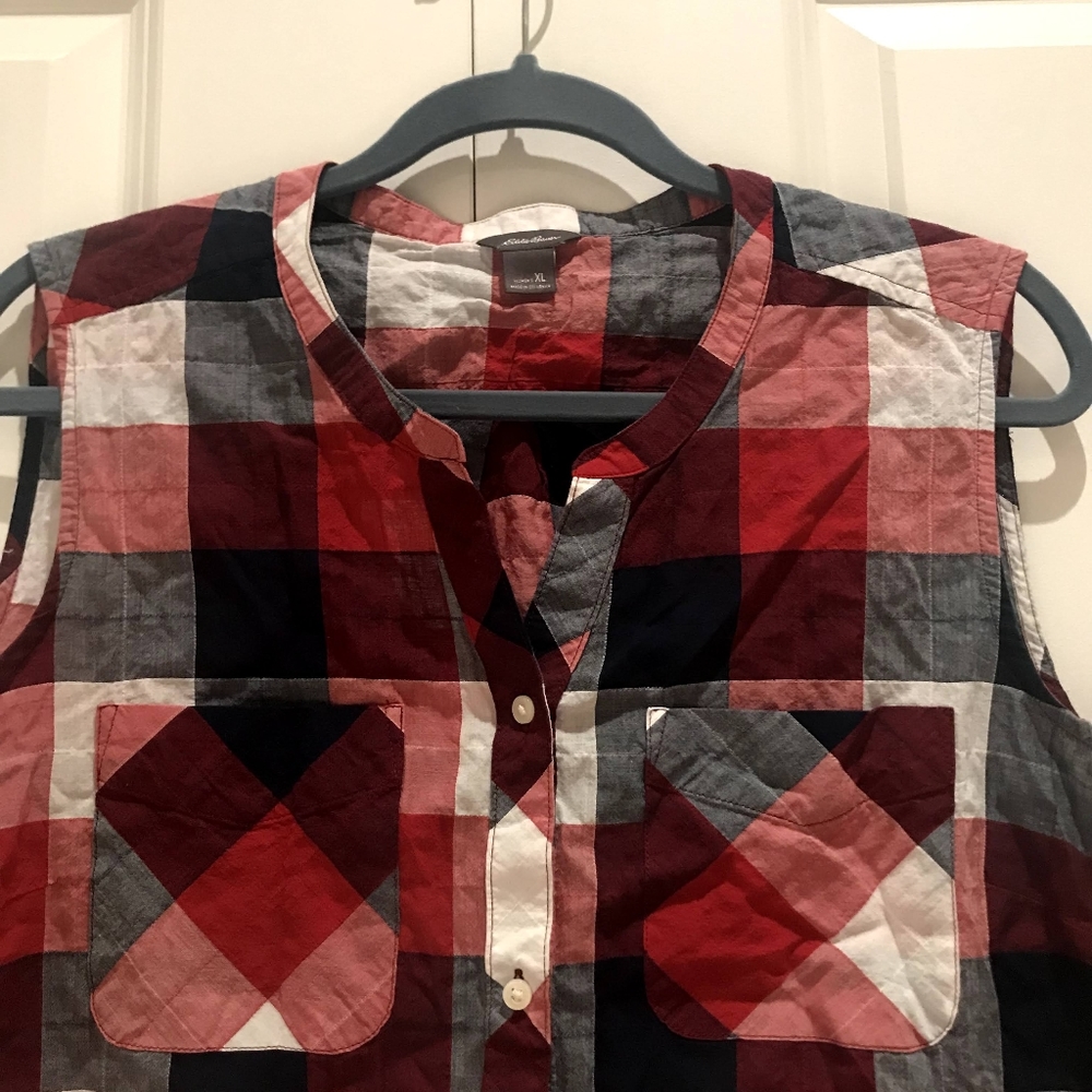 Eddie Bauer sleeveless blouse gingham cotton vest